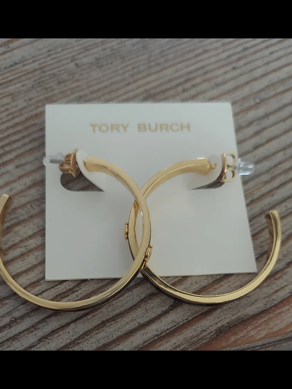 Tory Burch Gold/Black Hoop Earrings - Classic Women's Jewelry